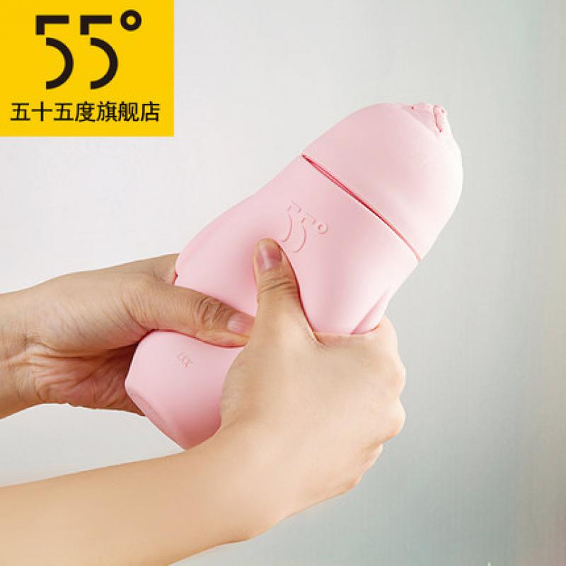 55度暖手宝水杯 圣诞节礼物送女友 创意变形硅胶杯 便携情侣杯子